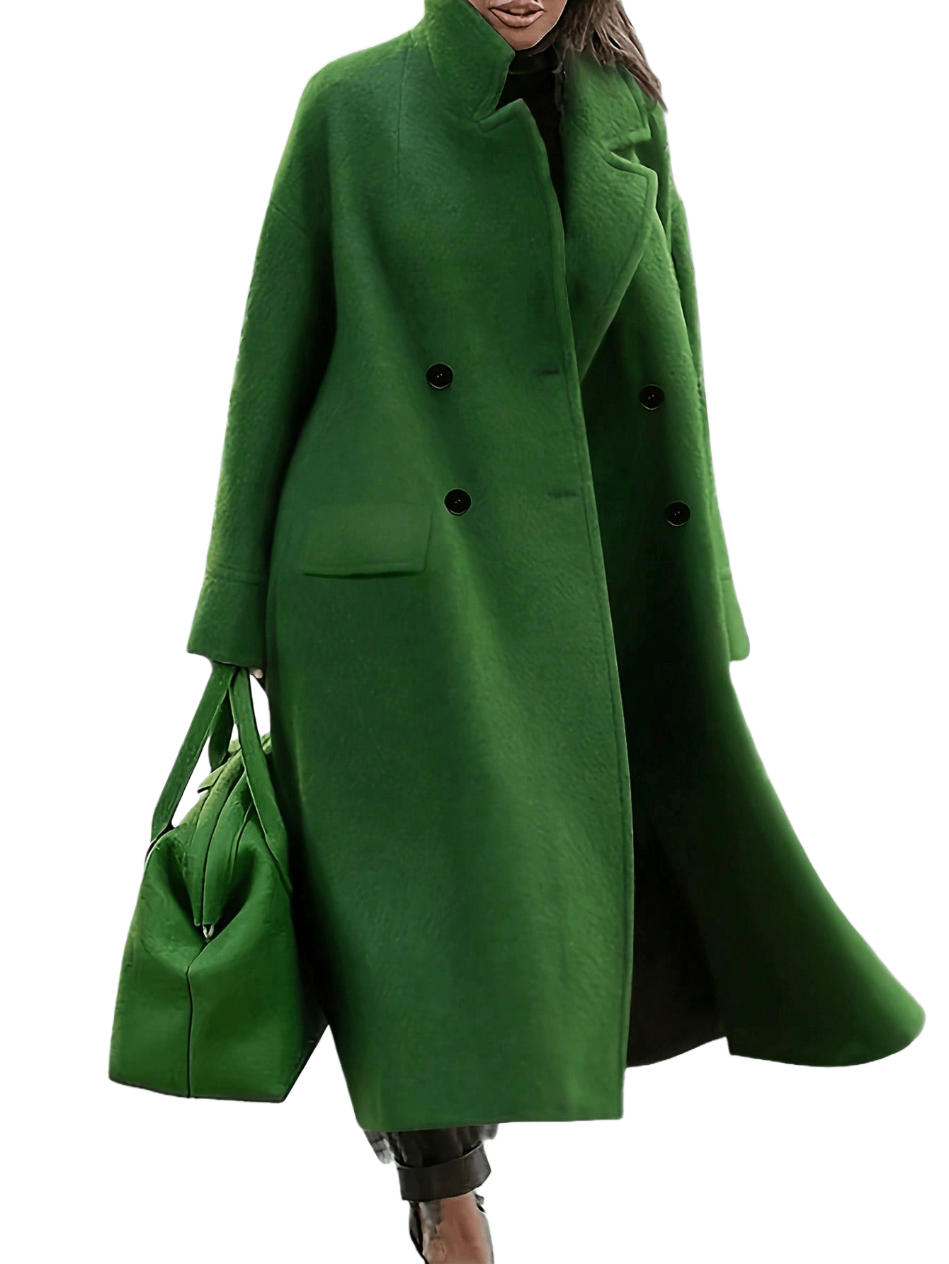 Chic YC Women's Notch Lapel Double Breasted Blend Mid Long Pea Trench Coat