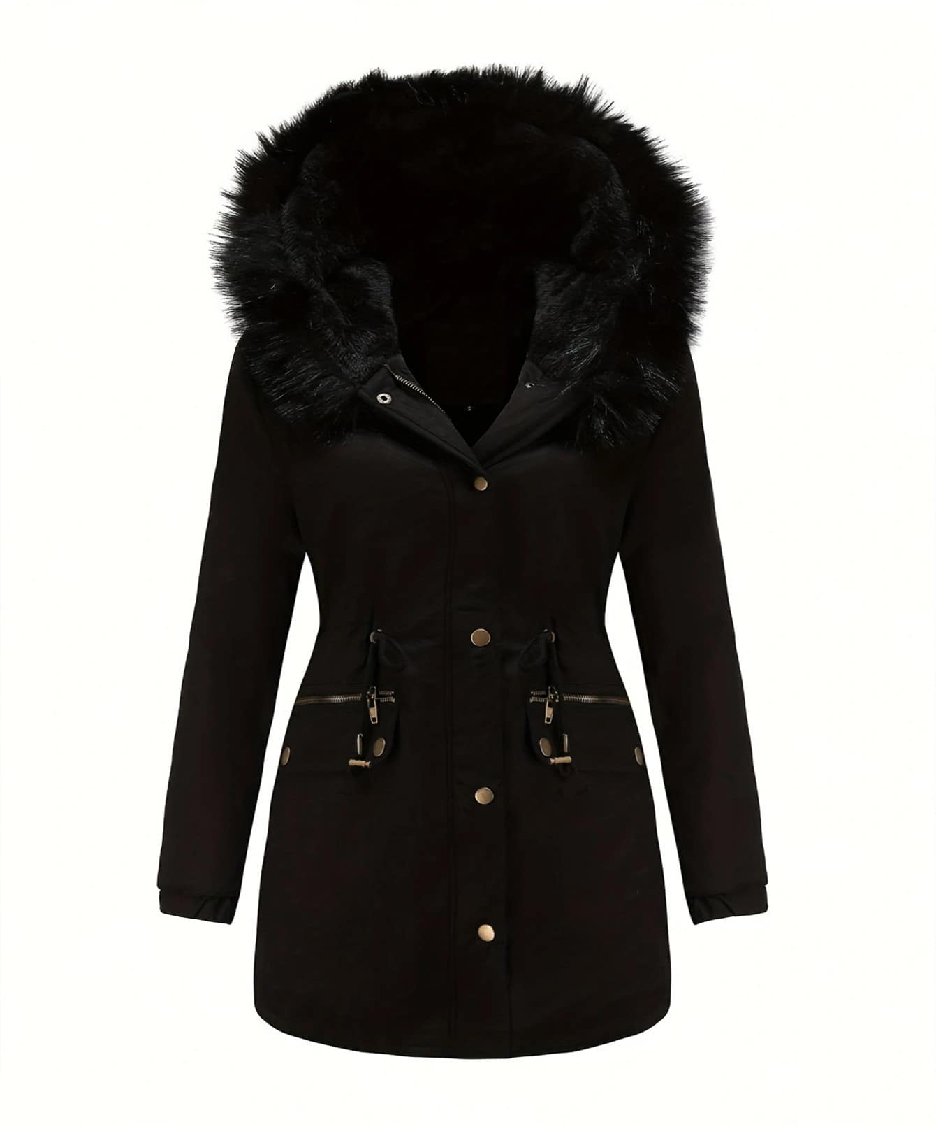 Chic YC Women's Long Winter Coat Thicken Lined Parka Warm Jacket With Faux Fur Detachable Hood