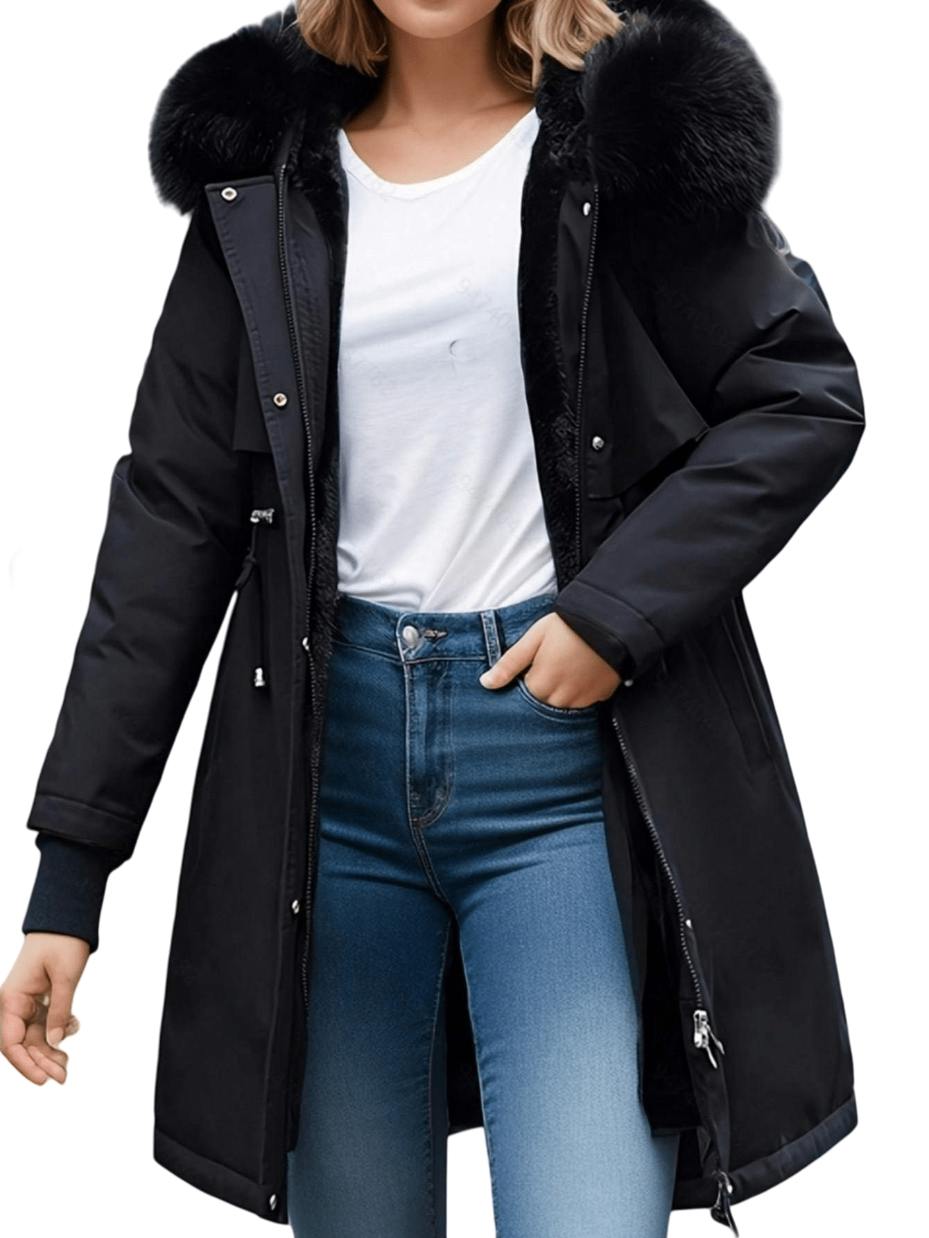Chic YC Women's Winter Parka Puffy Coat with Long Fur Collar Hooded,Thicken Warm Overcoat for Deep Cold
