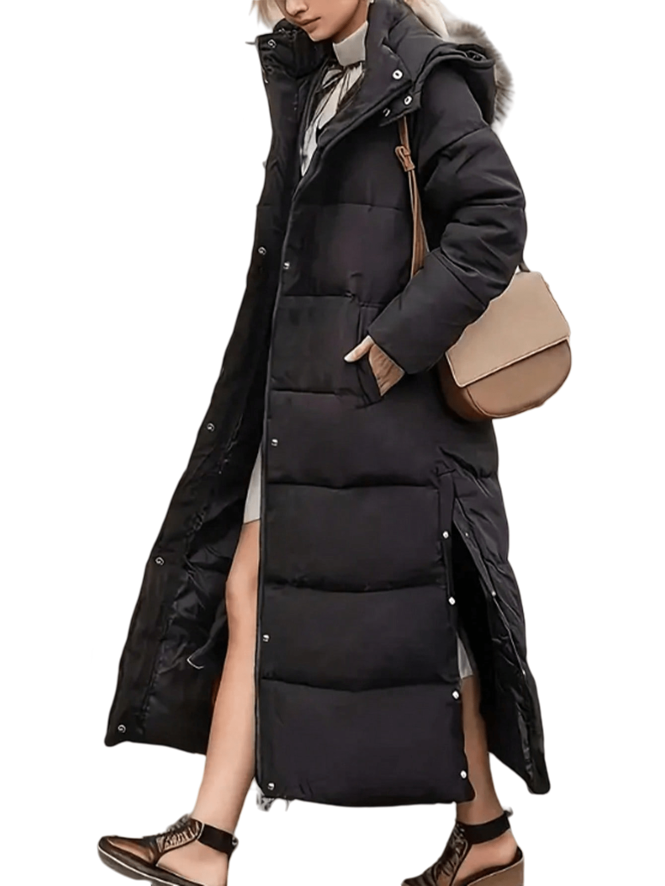 Chic YC Women Long Coat Winter Warm Hooded Jacket Long Sleeve Parka Full Length Coats With Zip