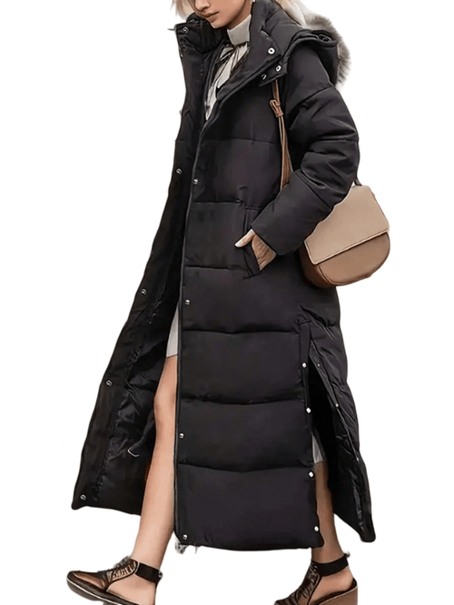 Chic YC Women Long Coat Winter Warm Hooded Jacket Long Sleeve Parka Full Length Coats With Zip